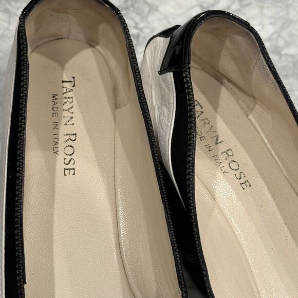 Taryn Rose White Leather Black Patent Wedge Shoes Heals Size 7 / 38 M - Picture 5 of 6